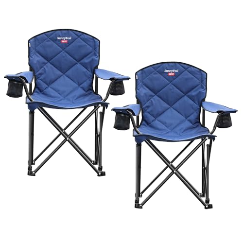 SUNNYFEEL XXL Oversized Camping Chair Heavy Duty 500 LBS for Big Tall People Above 6'4 Padded Portable Folding Sports Lawn Chairs with Armrest Cup Holder & Pocket for Outdoor/Travel/Picnic/Camp