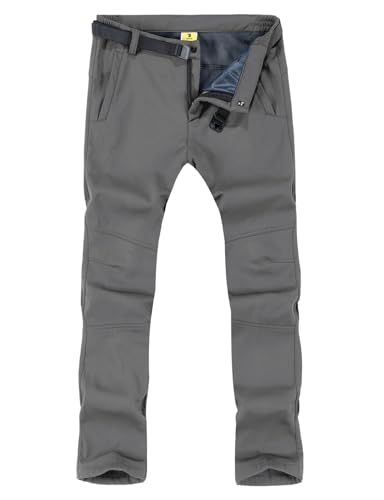 TBMPOY Men's Snow Ski Hiking Pants Waterproof Winter Fleece Lined Pants Camping Skiing Ice Fishing Pants with Belt