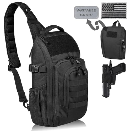 DBTAC Tactical Personal Defense EDC Bags & Packs | 10L Military Shoulder Backpack with Sling for Concealed Carry, Range, Travel, Hiking, Outdoor Sports (Black)