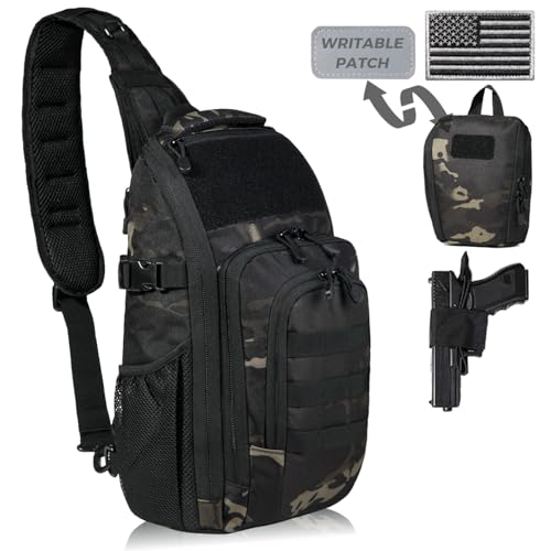 DBTAC Tactical Personal Defense EDC Bags & Packs | 10L Military Shoulder Backpack with Sling for Concealed Carry, Range, Travel, Hiking, Outdoor Sports (Black Camo)