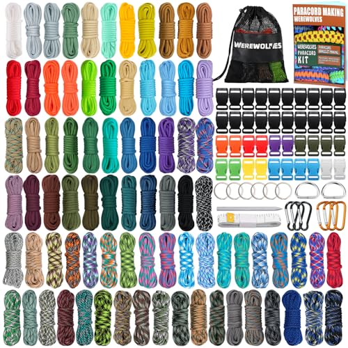 WEREWOLVES 80 Colors Paracord Cord, 550 Paracord Bracelet Crafting Combo Kits with Instruction - Multifunction Paracord Ropes, 10 Feet Each Parachute Cord for DIY Manual Braiding Supplies