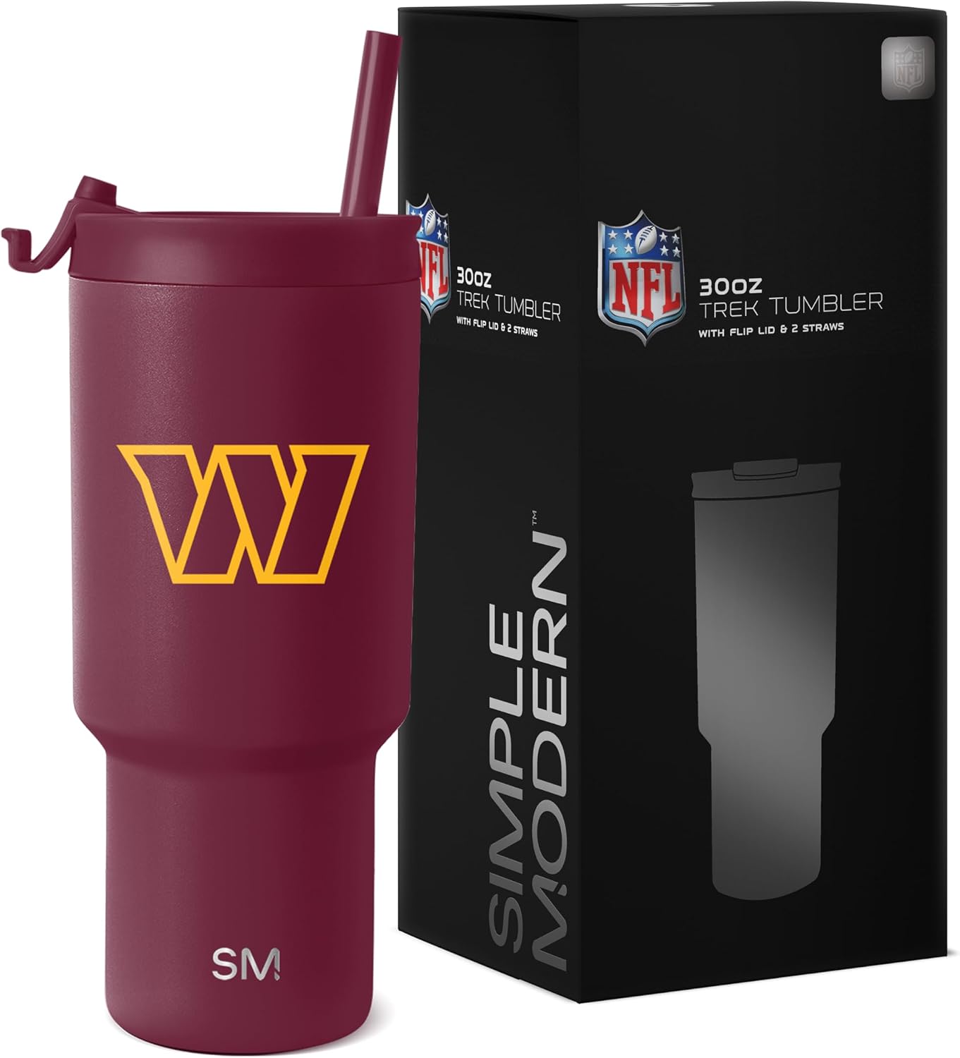 Simple Modern Officially Licensed NFL Washington Commanders 30oz Tumbler with Flip Lid and Straws | Insulated Cup Stainless Steel | Gifts for Men Women | Trek Collection | Washington Commanders