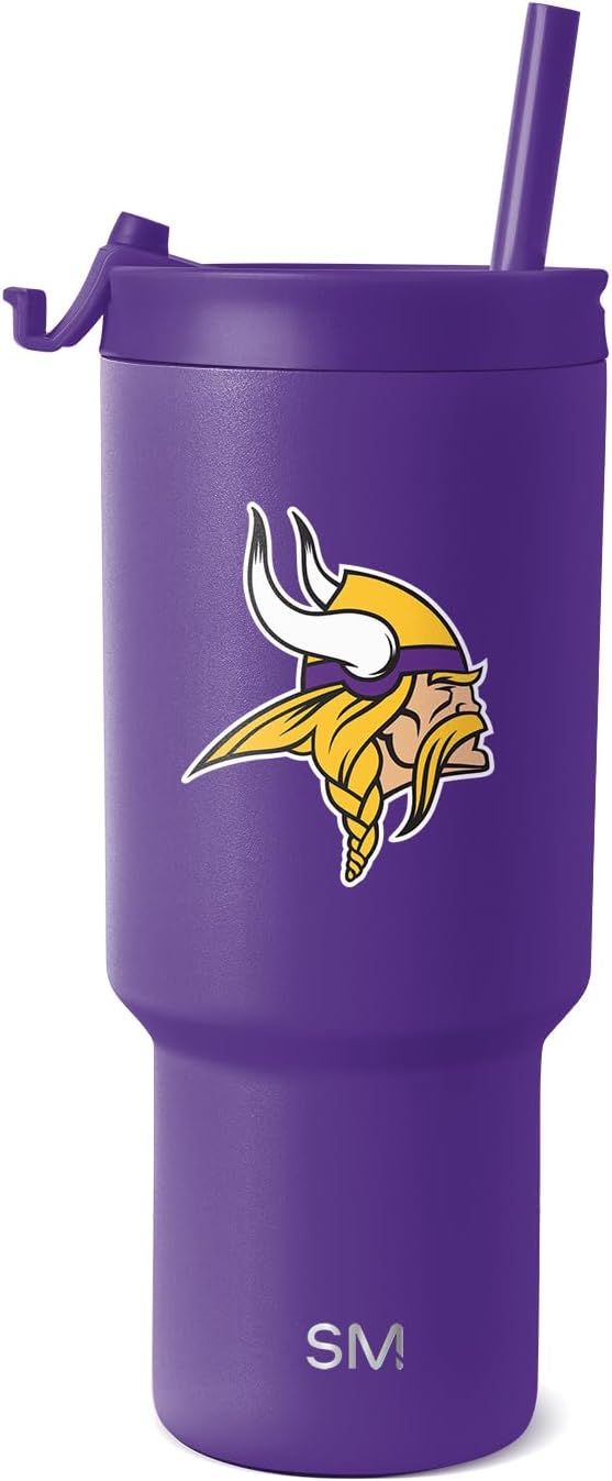 Simple Modern Officially Licensed NFL Minnesota Vikings 30 oz Tumbler with Flip Lid and Straws | Insulated Cup Stainless Steel | Gifts for Men Women | Trek Collection | Minnesota Vikings