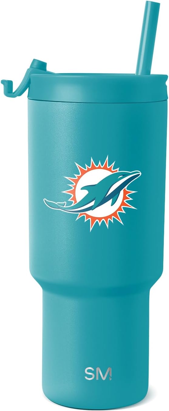 Simple Modern Officially Licensed NFL Miami Dolphins 30 oz Tumbler with Flip Lid and Straws | Insulated Cup Stainless Steel | Gifts for Men Women | Trek Collection | Miami Dolphins