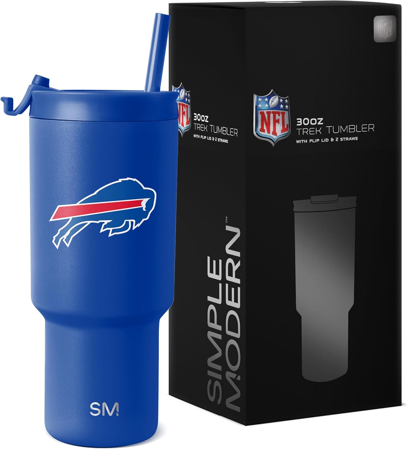 Simple Modern Officially Licensed NFL Buffalo Bills 30 oz Tumbler with Flip Lid and Straws | Insulated Cup Stainless Steel | Gifts for Men Women | Trek Collection | Buffalo Bills