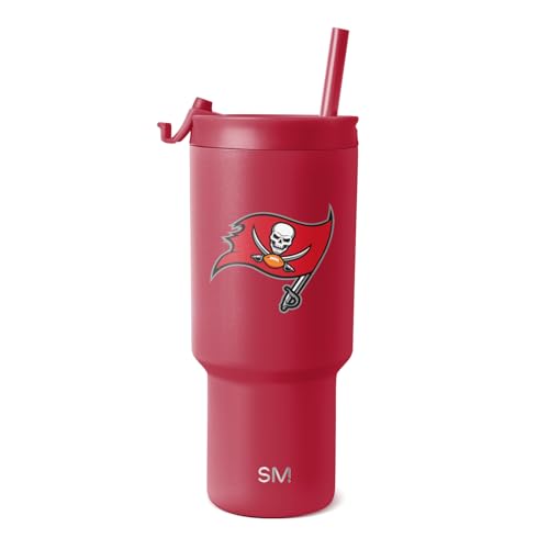 Simple Modern Officially Licensed NFL Tampa Bay Buccaneers 30 oz Tumbler with Flip Lid and Straws | Insulated Cup Stainless Steel | Gifts for Men Women | Trek Collection | Tampa Bay Buccaneers