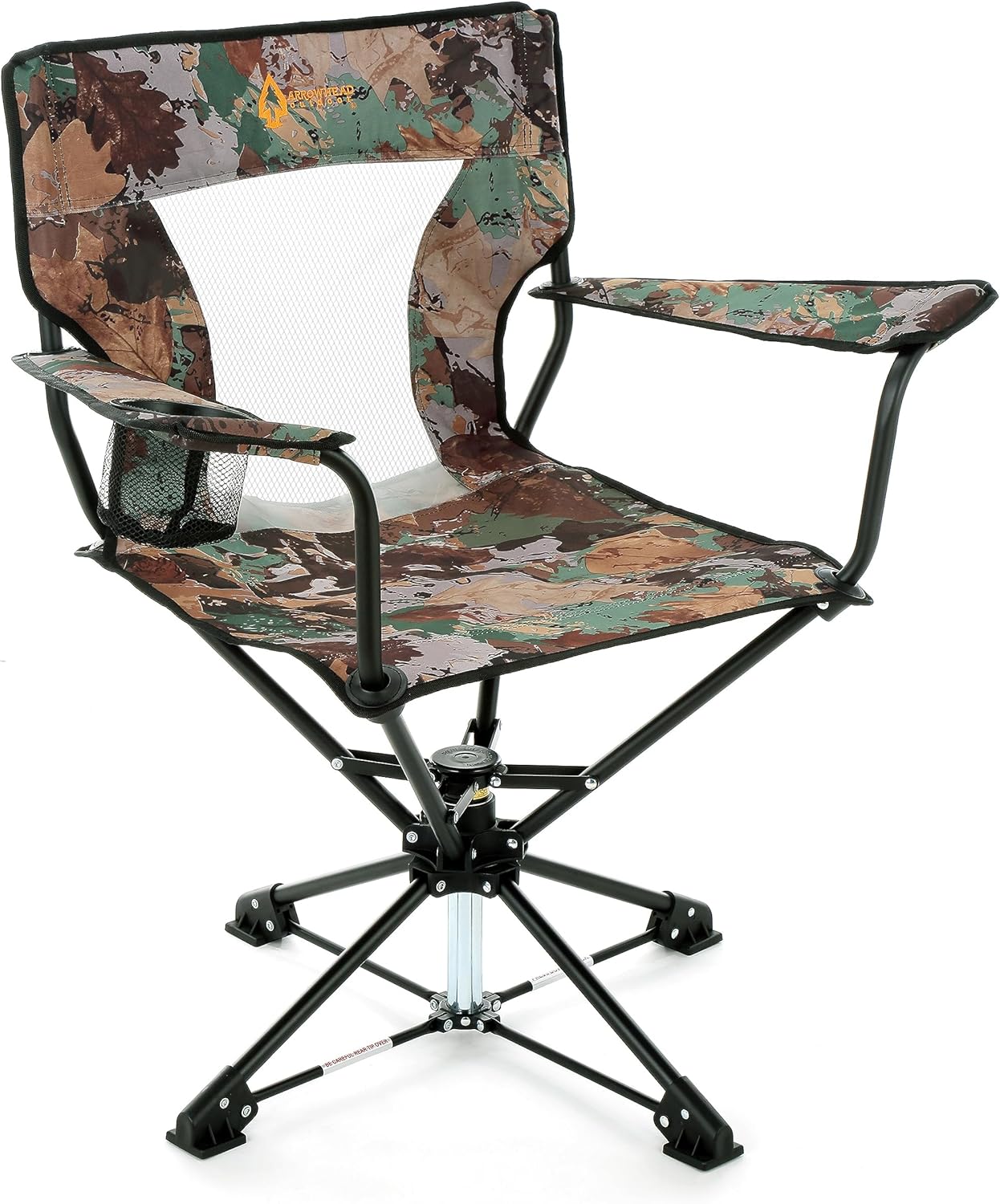 ARROWHEAD OUTDOOR 360 Degree Swivel Hunting Chair w/Armrests, Perfect for Blinds, No Sink Feet, Supports up to 450lbs, Carrying Case, Steel Frame, Fishing, High-Grade 600D Canvas, USA-Based Support,