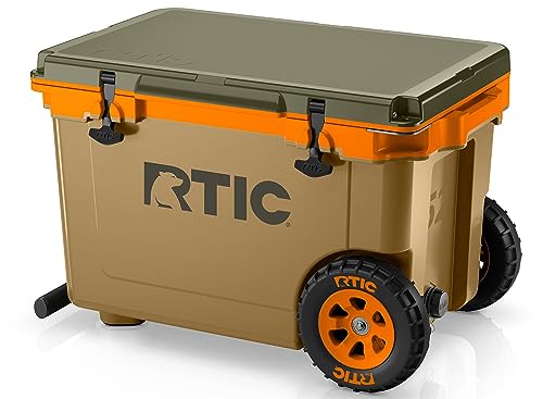 RTIC 52 Quart Ultra-Light Wheeled Hard Cooler Insulated Portable Ice Chest Box for Beach, Drink, Beverage, Camping, Picnic, Fishing, Boat, Barbecue, 30% Lighter Than Rotomolded Coolers