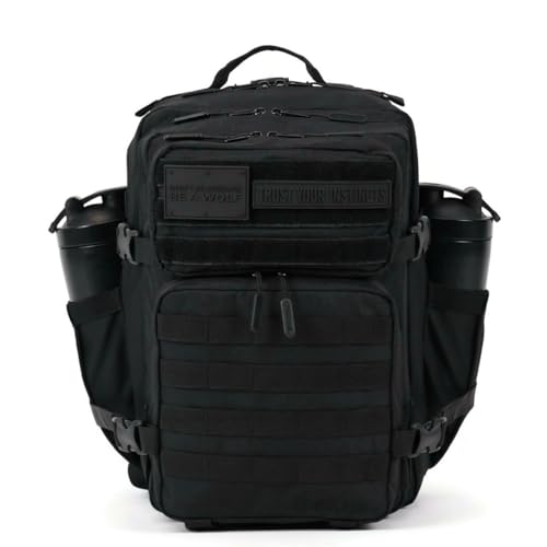 WOLFpak 35L Athletic Gym Backpack - Durable 1000D Waterproof Oxford Material with MOLLE Webbing, Laptop Pocket & Dual Cup Holders, Durable Fitness/Travel/Military Daypack (NightShade Edition)
