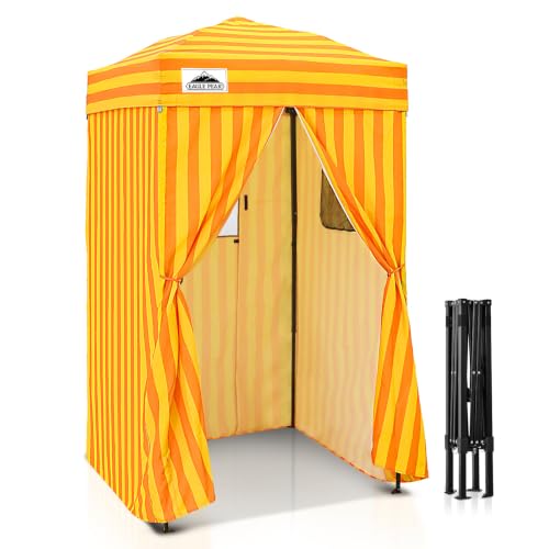 EAGLE PEAK Flex Ultra Compact 4x4 Pop-up Canopy, Sun Shelter, Changing Room, Portable Privacy Canopy Cabana for Pool, Fashion Photoshoots, or Camping, Yellow/Orange