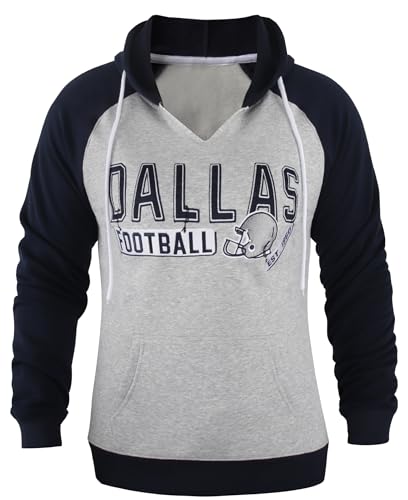 Womens Football City Fans V Neck Raglan Vintage Athletic Hoodies Pullovers Fleece Sweatshirts - Navy & White