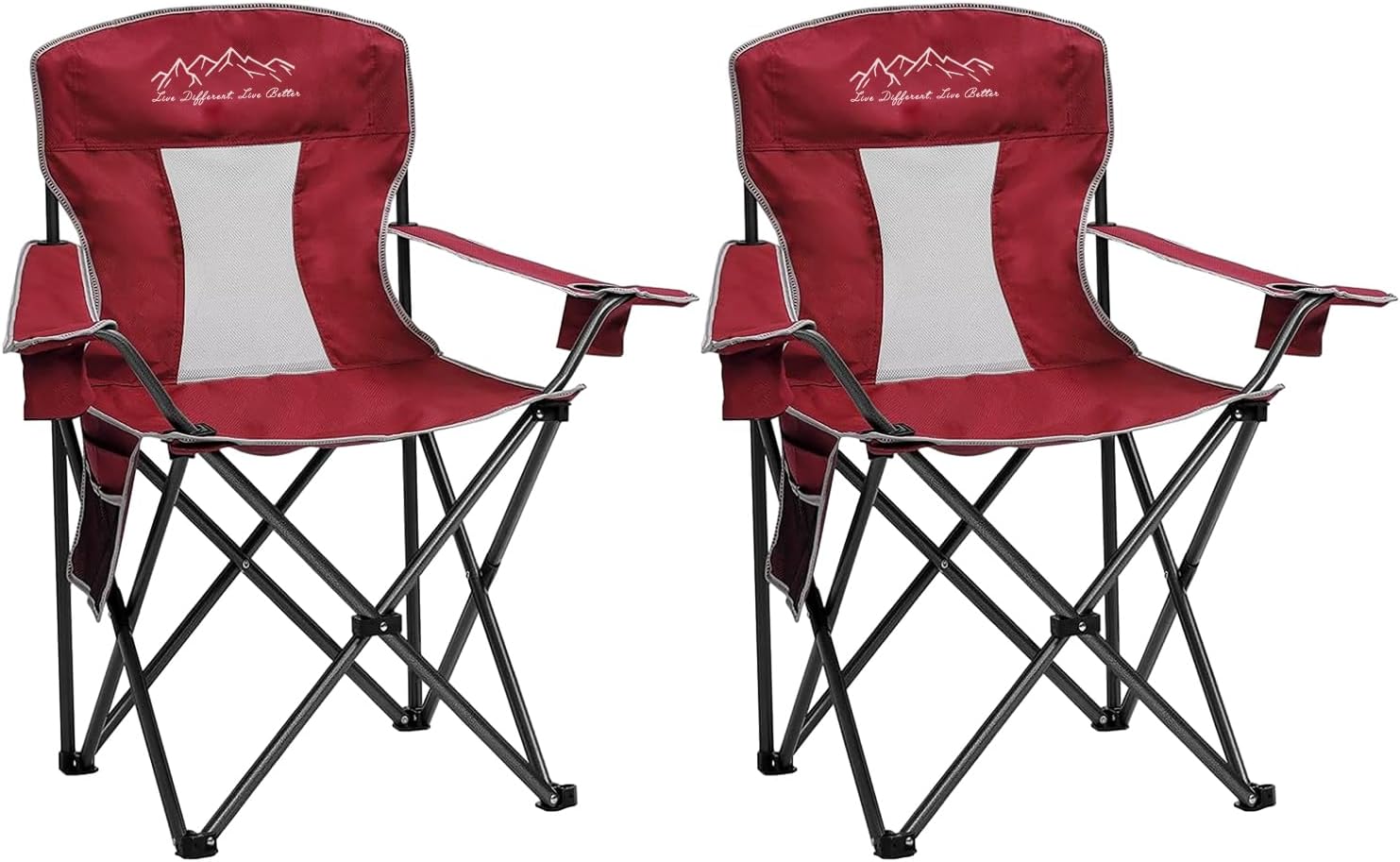 2PCS Mesh Folding Camping Chairs, Oversized Portable Outdoor Chairs, Weight Capacity 325 lbs with Cup Holder, Storage Pocket, Carry Bag Red