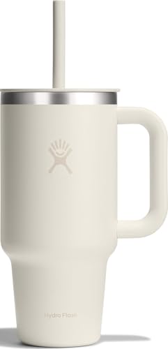 Hydro Flask Travel Tumbler with Handle, Lid and Straw - Insulated Stainless Steel in 32 Oz Ivory