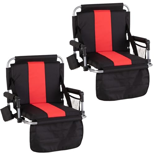 HIGH POINT SPORTS Foldable Stadium Seat Portable Folding Stadium Chairs Padded Bleacher Seat Cushion Bleacher Chair with Armrest and Cup Holder