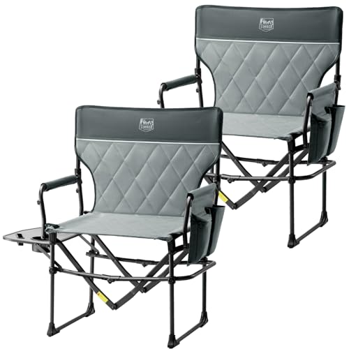 TIMBER RIDGE Aluminum Camping Directors Chair with Side Table Pocket, Portable Folding Chair, Heavy Duty Lawn Chair for Fishing Trip Picnic Concert Outdoor 400lbs, Grey 2 Pack