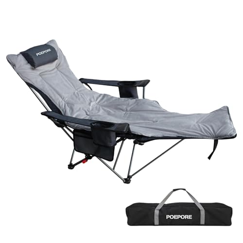 Reclining Camping Chair with Removable Footrest Lounge Chair with Headrest, Cotton Cushion, Portable Adjustable Folding Chairs