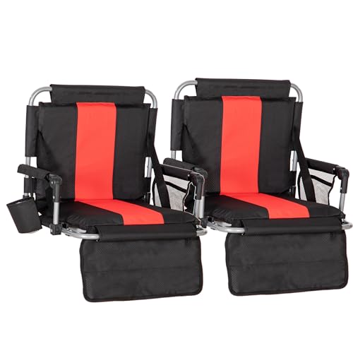 LET'S CAMP Folding Stadium Seat Bleacher Chair with Cup Holder, Mesh Bag and Hide Hooks, Portable Stadium Chair with Back and Cushion