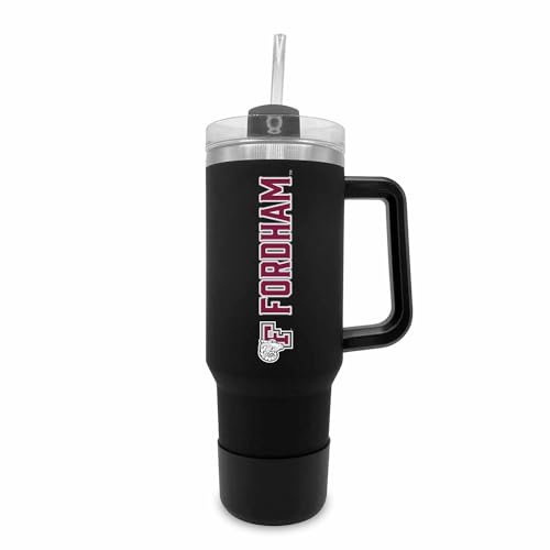 Campus Colors College & University 40 oz Travel Tumbler With Handle - Dual Option Lid With Straw - Vacuum Insulated Stainless Steel (Fordham Rams - Black)