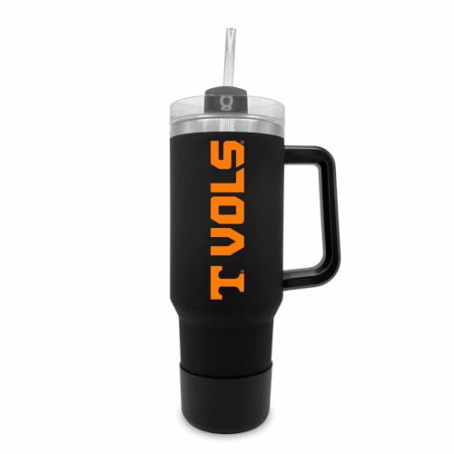 Campus Colors College & University 40 oz Travel Tumbler With Handle - Dual Option Lid With Straw - Vacuum Insulated Stainless Steel (Tennessee Volunteers - Black)