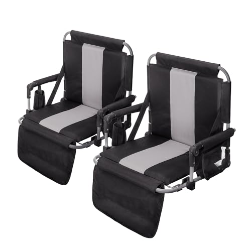 GREEN PARTY Stadium Seat for Bleachers Portable Outdoor Floor Folding Stadium Chair with Armrest, Back Support, Cup Holder, Mesh Bag and Hide Hooks