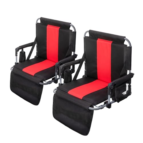GREEN PARTY Stadium Seat for Bleachers Portable Outdoor Floor Folding Stadium Chair with Armrest, Back Support, Cup Holder, Mesh Bag and Hide Hooks