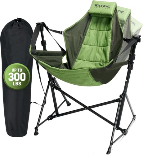 Wise Owl Outfitters Ultimate Comfort Camping Hammock Chair - Adjustable Height, Backrest, and Padded Seat - Perfect for Short & Tall Adventurers - Green
