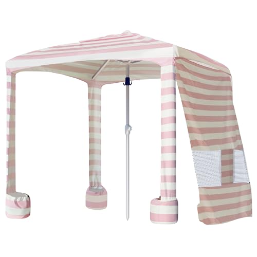 AMMSUN Beach Cabana, 6.2'6.2' Beach Canopy, Easy Set up and Take Down, Cabana Tent with Sand Pockets, Instant Sun Shade with Side Wall, Elegant Pink