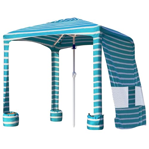 AMMSUN Beach Cabana, 6.2'6.2' Beach Canopy, Easy Set up and Take Down, Cabana Tent with Sand Pockets, Instant Sun Shade with Side Wall, Turquoise