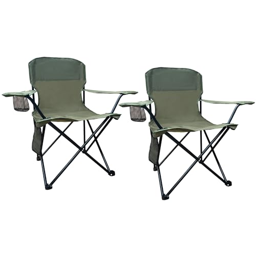 2PCS Folding Outdoor Beach Camp Chair with Cup Holder, Storage Pocket, Waterproof Bag Outdoor Arm Chair, Supports 225LBS, Red