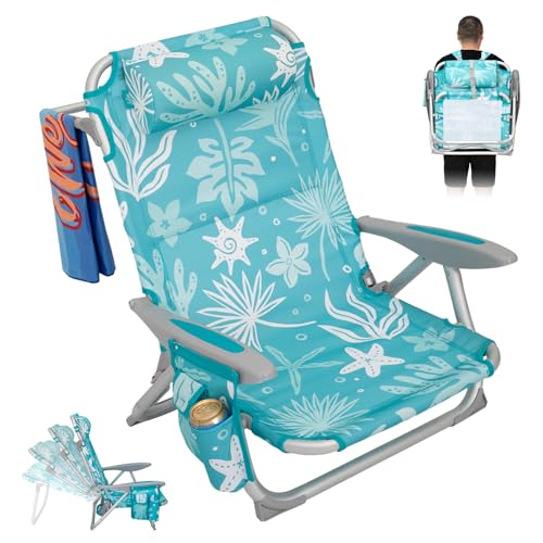 #WEJOY Beach Chair for Adults, Reclining Adjustable Position, Lay Flat Lightweight Folding Portable Aluminum Chair with Backpack Straps,Padded headrest, Heavy Duty 400 lbs Lawn Chair for Beach, Sand