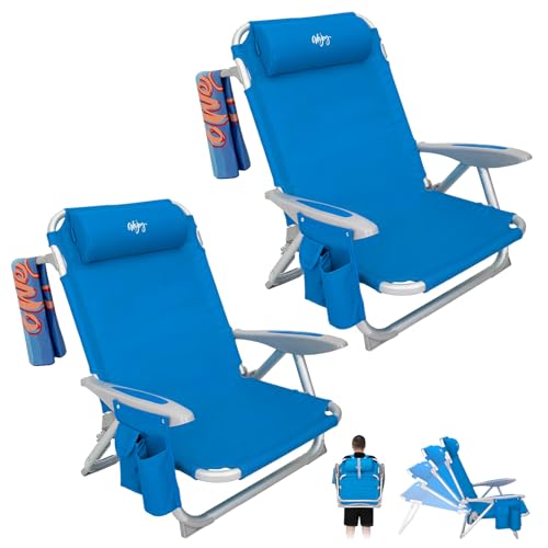 #WEJOY Beach Chair for Adults, Reclining Adjustable Position,Lay Flat Lightweight Folding Portable Aluminum Chair with Backpack Straps,Padded headrest, Heavy Duty 400 lbs Lawn Chair for Beach, 2 Pack