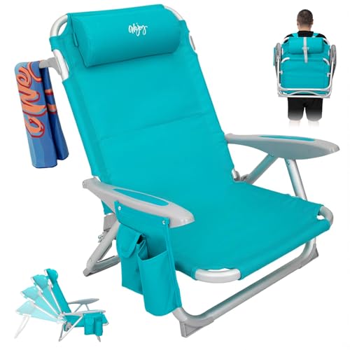 #WEJOY Beach Chair for Adults, Reclining Adjustable Position, Lay Flat Lightweight Folding Portable Aluminum Chair with Backpack Straps,Padded headrest, Heavy Duty 400 lbs Lawn Chair for Beach, Sand