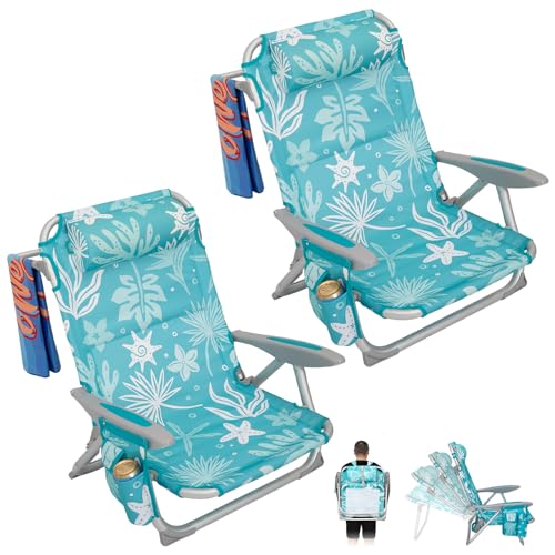 #WEJOY Beach Chair for Adults, Reclining Adjustable Position,Lay Flat Lightweight Folding Portable Aluminum Chair with Backpack Straps,Padded headrest, Heavy Duty 400 lbs Lawn Chair for Beach, 2 Pack