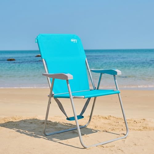 #WEJOY Folding Beach Chair for Adults, Lightweight Beach Chair with Shoulder Straps, High Back Beach Chairs with Hard Armrest, Supports 300lbs for Beach Lawn Concert