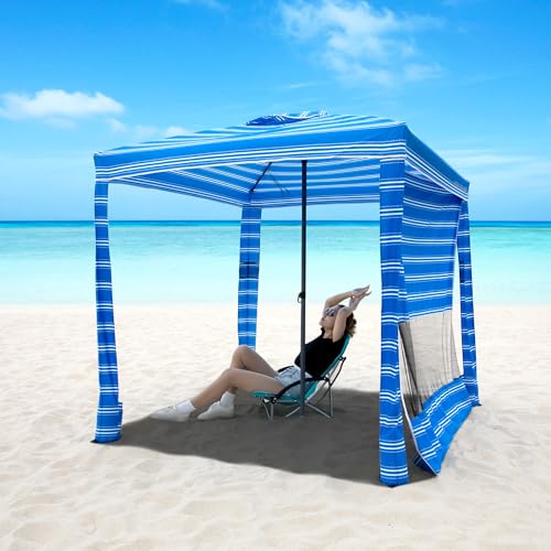 HOMEDEMO Beach Cabana for Sand UPF 50+, 6'6' Beach Canopy Easy Set up and Take Down, Cool Cabana Beach Tent with Sand Pockets, Side Wall Beach Shade Canopy Wind Waterproof for Family & Friends