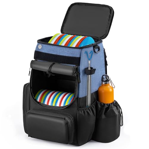 Disc Golf Bag, Heavy Duty 600D Polyester, Disc Golf Backpack with Insulated Cooler and Multiple Pockets, 26+ Capacity, Lightweight and Durable