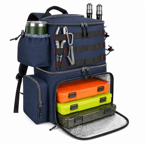 MATEIN Fishing Backpack, Water Resistant Fishing Tackle Box Bag with Rod Holders & Cooler, Gear Gifts for Men