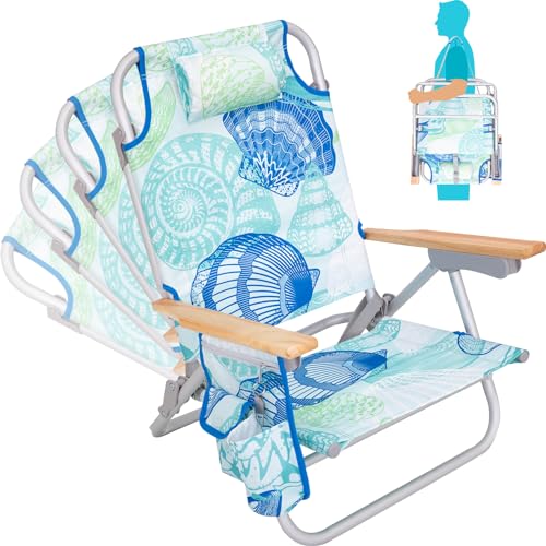 #WEJOY Folding Beach Chair for Adults, 4-Position Aluminum Lightweight Beach Chair, Low Sands Chairs with Shoulder Strap, Cup Holder and Padded Headrest, Supports 265lbs for Lawn
