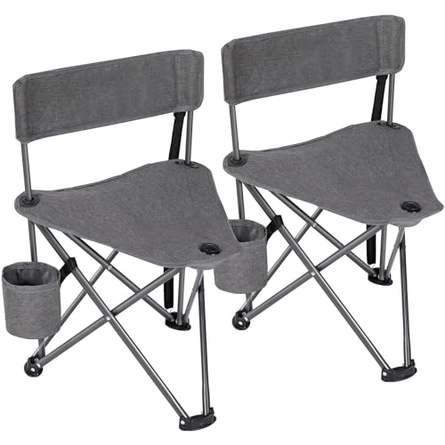 REDCAMP 2 Pack Tripod Camping Chairs Folding Lightweight, Portbal 3 Legged Tripod Stool Seat with Cup Holders, Small Fishing Chairs Compact for Adults Golf, Hunting,Dark Grey