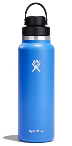 Hydro Flask Water Bottle - Insulated Stainless Steel - Wide Mouth Chug Lid, Non Spill, Leakproof in 40 Oz Cascade Blue