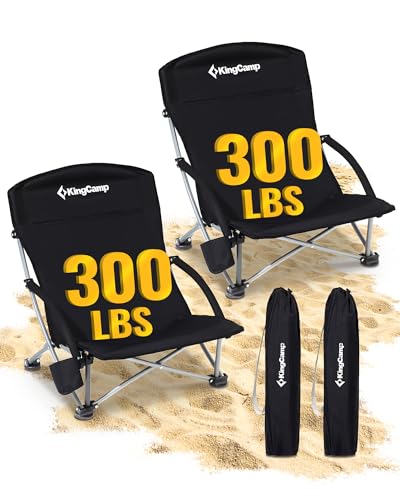 KingCamp Low Beach Chairs, Portable Folding Chair for Adults Extra Wide Ergonomic High Back Seat 300lbs Heavy Duty Lightweight Oversized Gear with Carry Bag for Outdoor Lawn Camping Picnic
