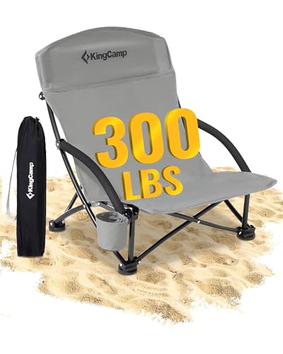 KingCamp Low Beach Chairs, Portable Folding Chair for Adults Extra Wide Ergonomic High Back Seat 300lbs Heavy Duty Lightweight Oversized Gear with Carry Bag for Outdoor Lawn Camping Picnic