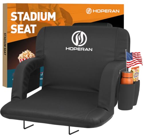HOPERAN Stadium Seats for Bleachers with Back Support, Half-fold Portable Bleacher Chairs with Back and Cushion, 600D Waterproof Reclining Extra Wide Bleacher Seat for Outdoor Sports