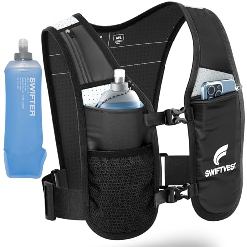 Running Phone Holder Vest with 500ml/17oz Water Bottle | Reflective Hydration Vest | Adjustable | Light | 6 Pockets for Running Accessories | Unisex