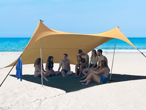 1010ft UPF50+ Beach Tent Sun Shelter, Windproof Stable Outdoor Pop Up Beach Shade Canopy for Camping, Fishing, Backyard Fun or Picnics, 2 Poles