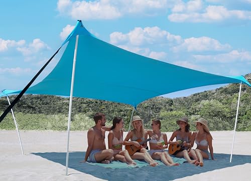 1010ft UPF50+ Beach Tent Sun Shelter, Windproof Stable Outdoor Pop Up Beach Shade Canopy for Camping, Fishing, Backyard Fun or Picnics, 4 Poles