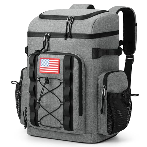 Maelstrom Backpack Cooler, Soft Lightweight Leakproof Cooler Backpack, 35 Can Insulated Cooler Bag, Keeps 35 Cans Hot/Cold for Up to 16 Hours, Waterproof Lunch Backpack for Men Women-Grey