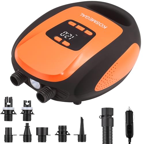 Paddle Board Pump Electric Portable, SUP Pump for Paddleboard, 20PSI Air Compressor with Auto-Off, Deflation Function and 12V DC Car Connector for Inflatables, Kayaks and Boats