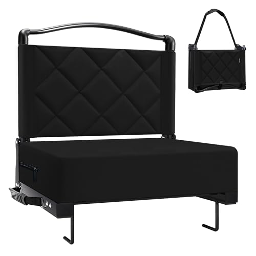 Stadium Seats with Back Support Cushion, Folding Stadium Seats for Bleachers Hold up 400lbs, Wide Bleacher Seat with Shoulder Strap & Handle Comfort for Sports Events (Black, 1pcs)