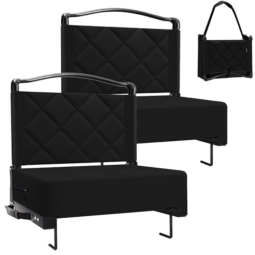 Stadium Seats with Back Support Cushion, Folding Stadium Seats for Bleachers Hold up 400lbs, Wide Bleacher Seat with Shoulder Strap & Handle Comfort for Sports Events (Black, 2pcs)